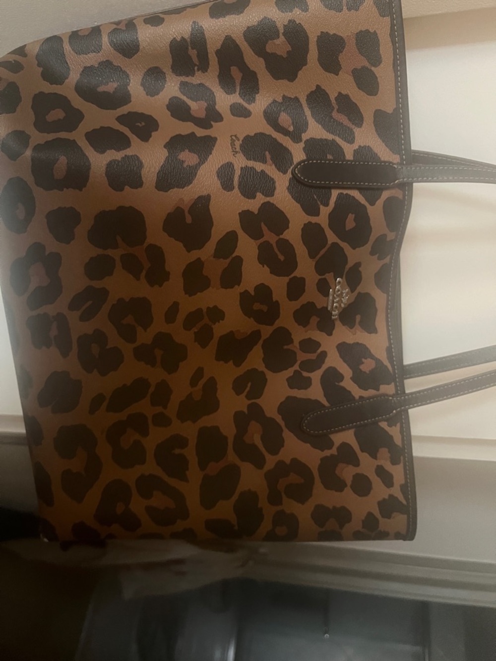 Coach Brown and Black Leopard-Print Leather Tote